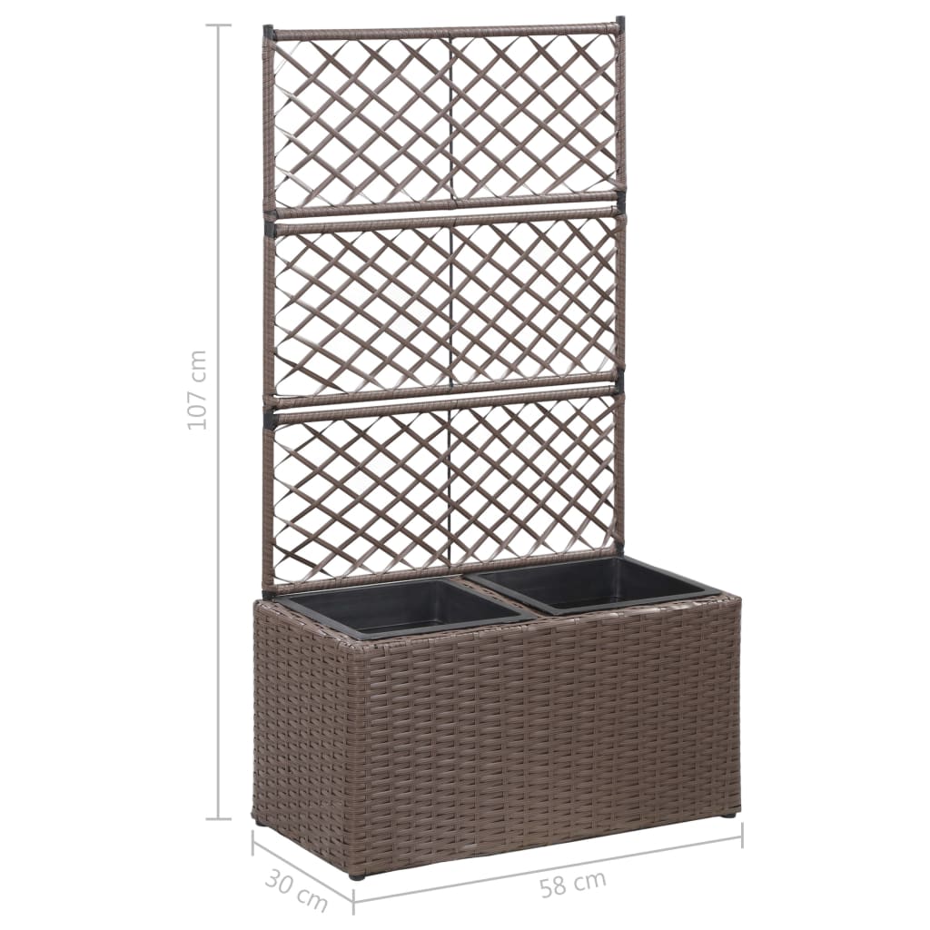 vidaXL Strat înălțat spalier cu 2 ghivece maro 58x30x107 cm poliratan vidaXL Strat înălțat spalier cu 2 ghivece maro 58x30x107 cm poliratan