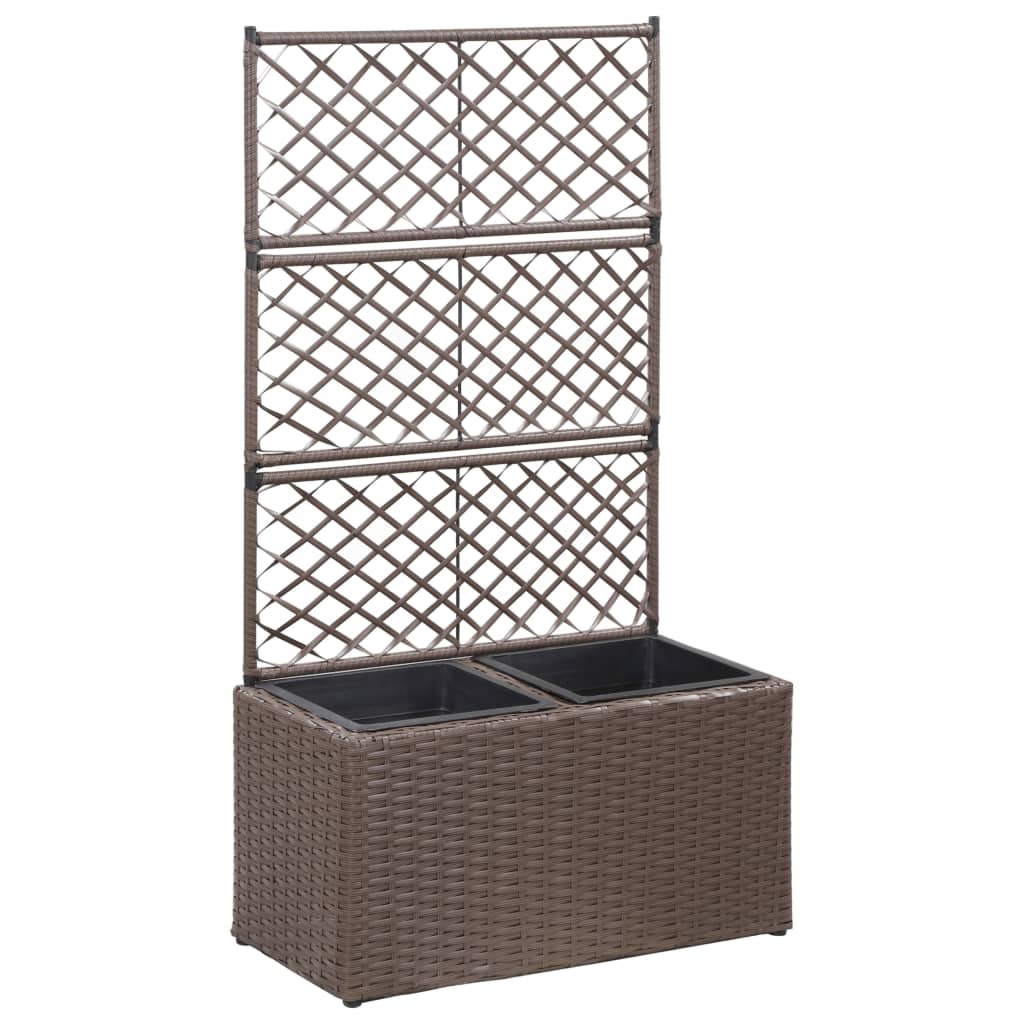 vidaXL Strat înălțat spalier cu 2 ghivece maro 58x30x107 cm poliratan vidaXL Strat înălțat spalier cu 2 ghivece maro 58x30x107 cm poliratan