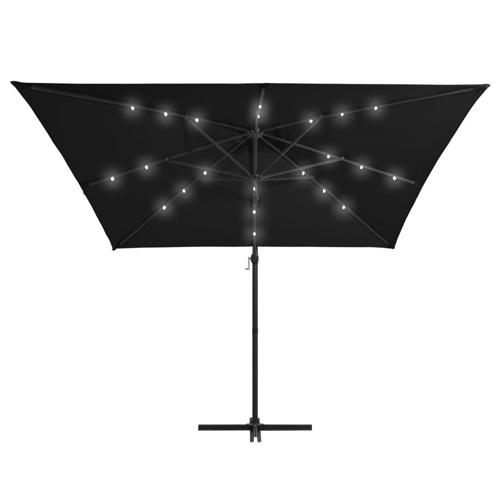 vidaXL Umbrelă în consolă cu LED, stâlp din oțel, negru, 250x250 cm