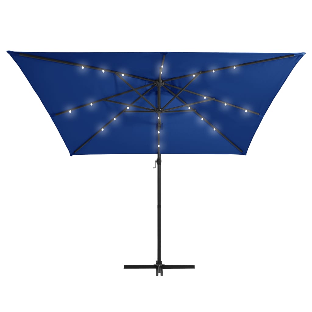 vidaXL Umbrelă consolă cu LED, stâlp din oțel albastru azur 250x250 cm