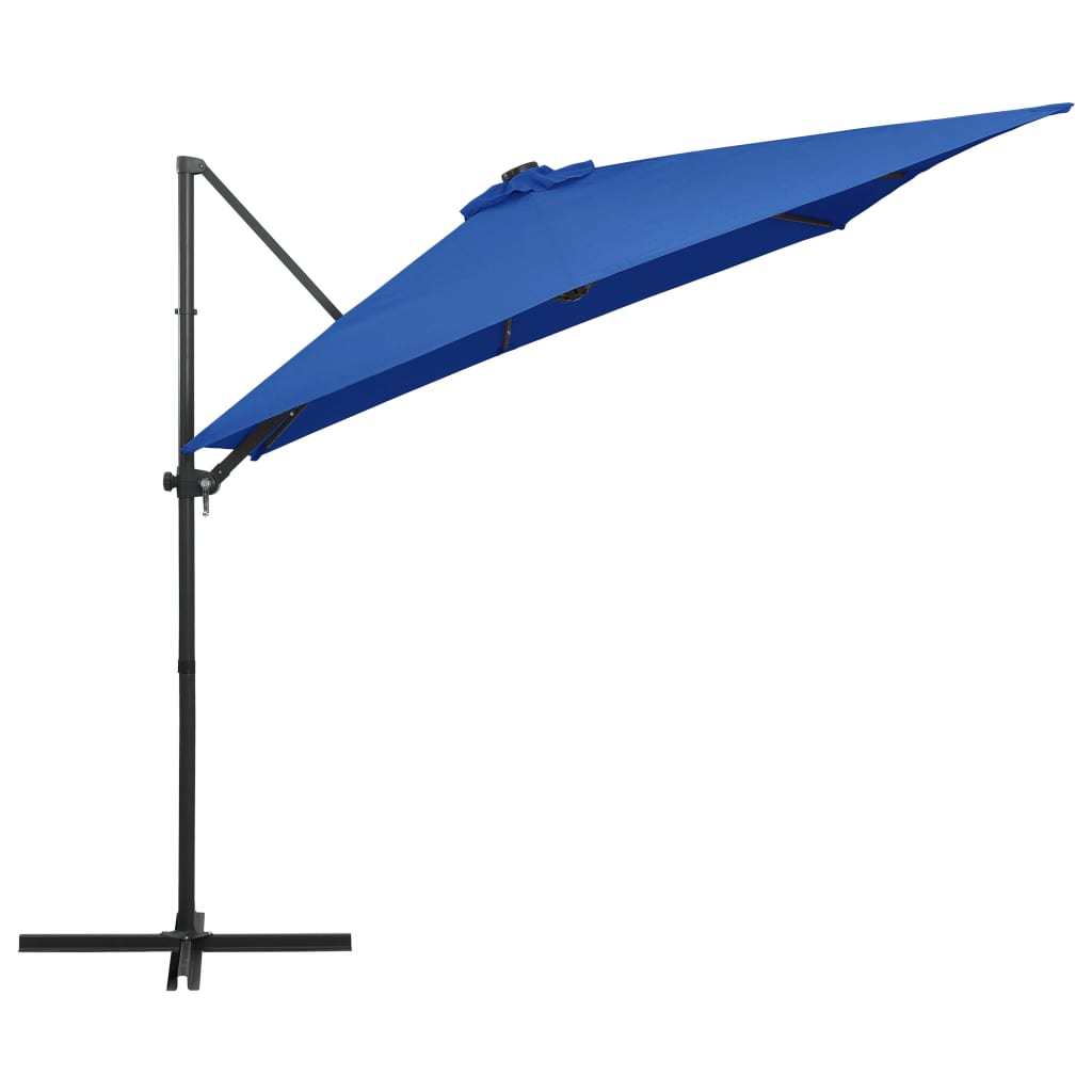 vidaXL Umbrelă consolă cu LED, stâlp din oțel albastru azur 250x250 cm