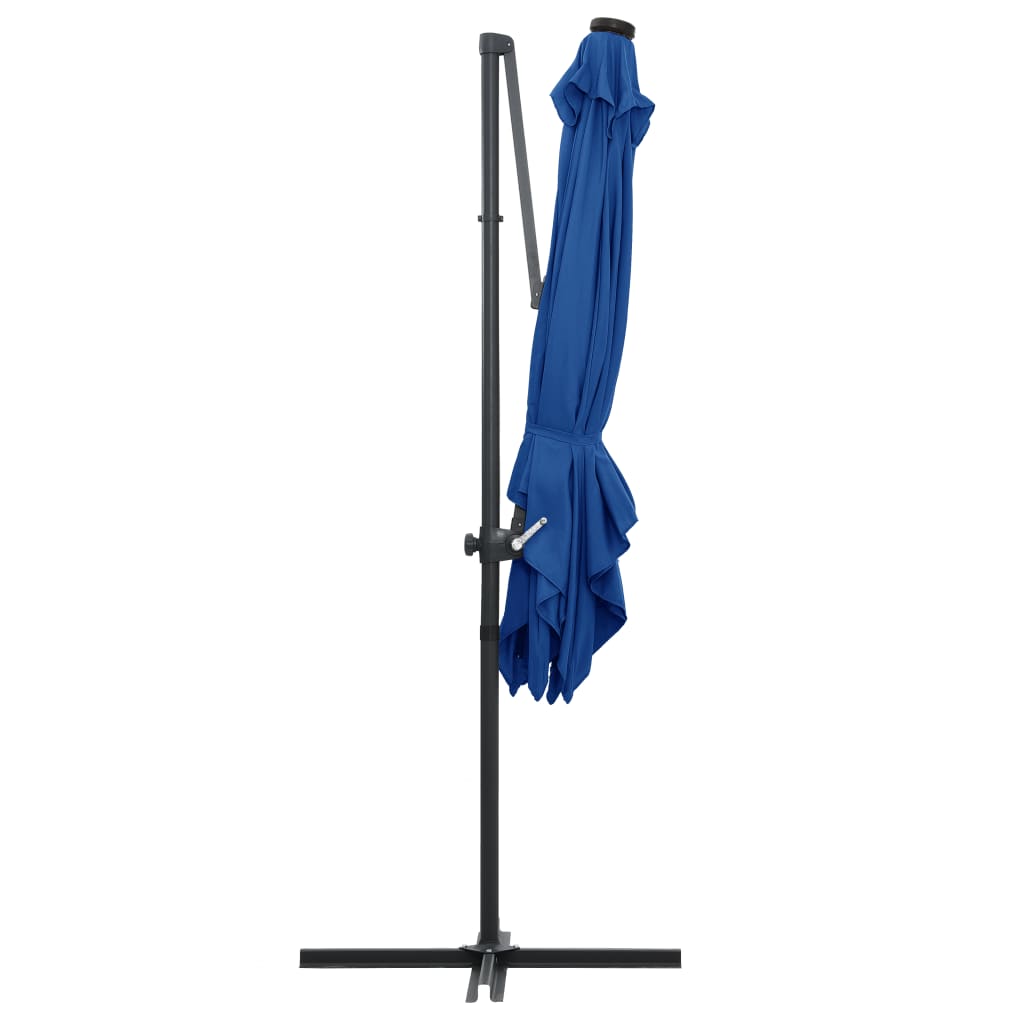 vidaXL Umbrelă consolă cu LED, stâlp din oțel albastru azur 250x250 cm