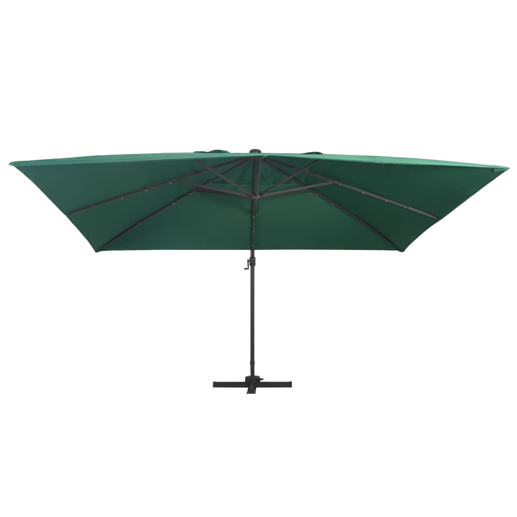 vidaXL Umbrelă în consolă cu LED, stâlp din aluminiu verde 400x300 cm