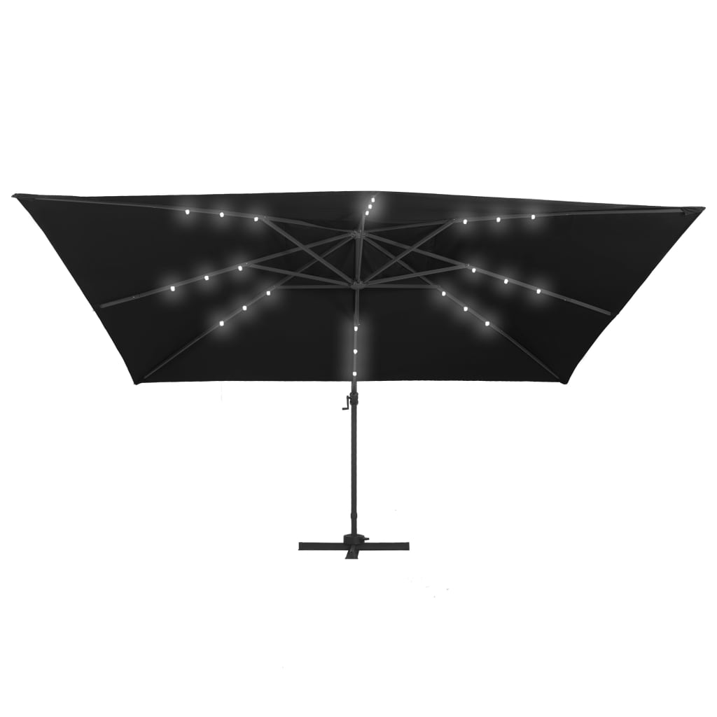 vidaXL Umbrelă suspendată cu LED și stâlp aluminiu negru 400x300 cm vidaXL Umbrelă suspendată cu LED și stâlp aluminiu negru 400x300 cm