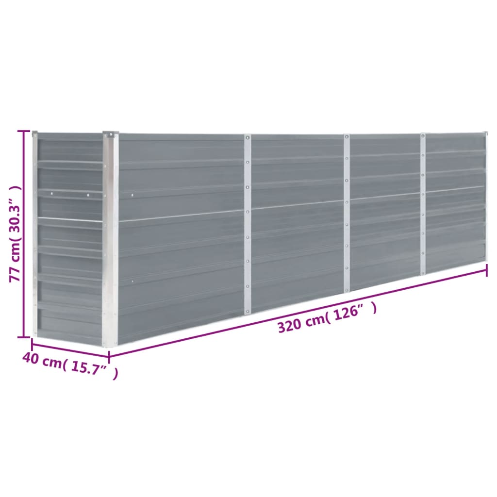vidaXL Strat înălțat grădină, gri, 320 x 40 x 77 cm, oțel galvanizat vidaXL Strat înălțat grădină, gri, 320 x 40 x 77 cm, oțel galvanizat