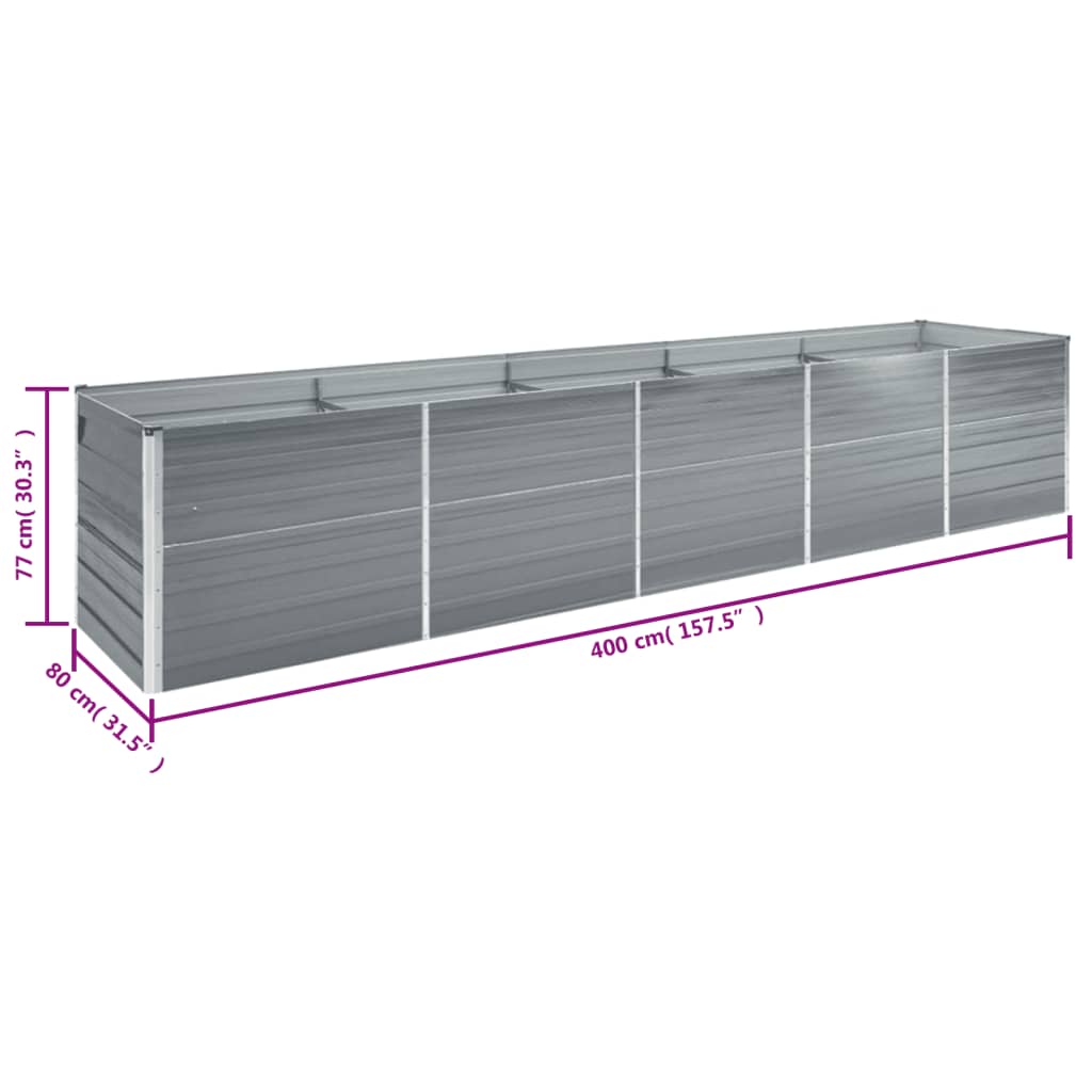 vidaXL Strat înălțat de grădină, gri, 400x80x77 cm, oțel galvanizat vidaXL Strat înălțat de grădină, gri, 400x80x77 cm, oțel galvanizat
