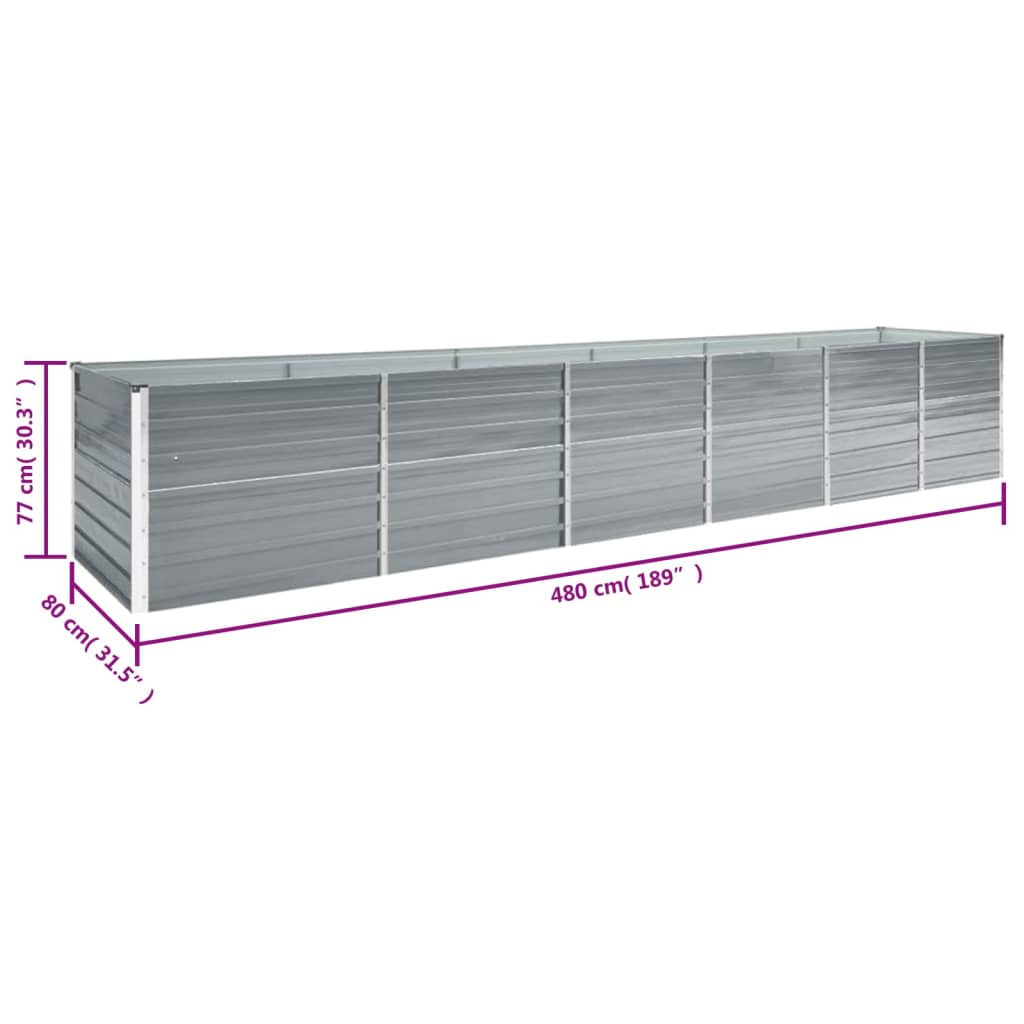 vidaXL Strat înălțat grădină, gri, 480x80x77 cm, oțel galvanizat vidaXL Strat înălțat grădină, gri, 480x80x77 cm, oțel galvanizat