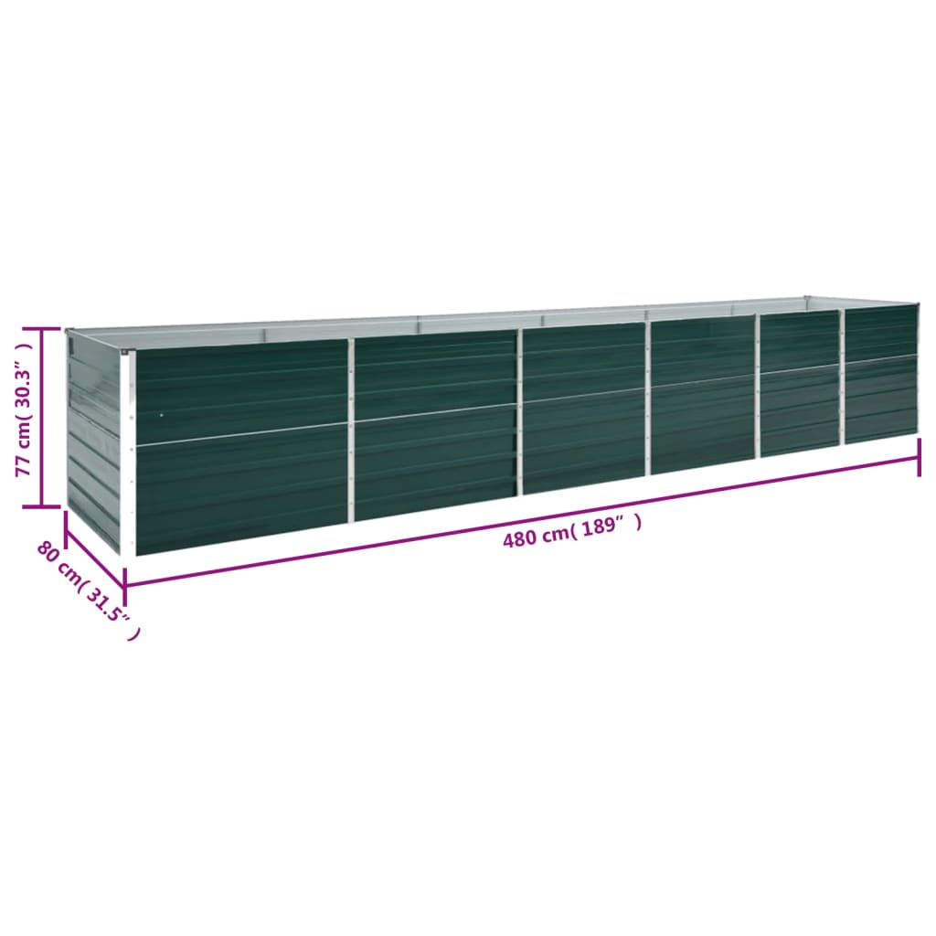 vidaXL Strat înălțat de grădină, verde, 480x80x77 cm, oțel galvanizat vidaXL Strat înălțat de grădină, verde, 480x80x77 cm, oțel galvanizat