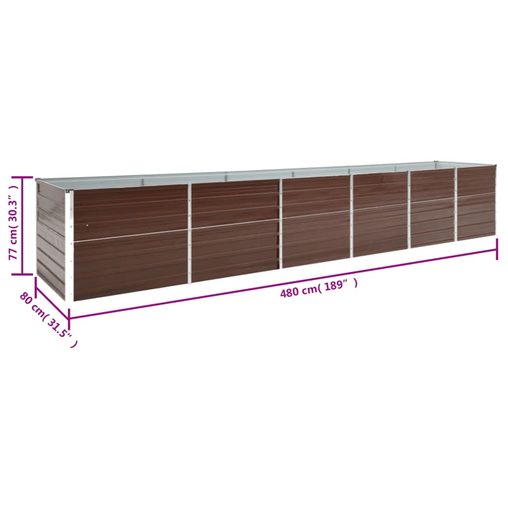 vidaXL Strat înălțat de grădină, maro, 480x80x77 cm, oțel galvanizat
