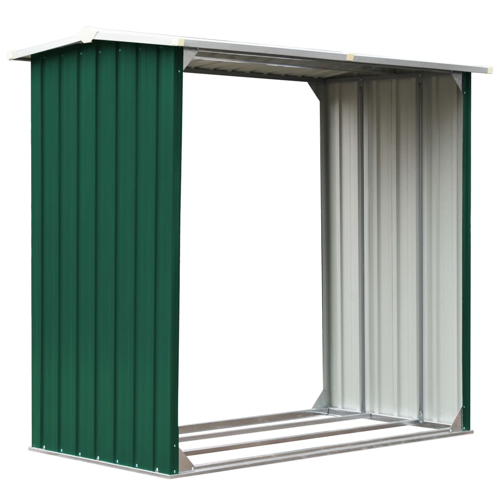vidaXL Șopron depozitare lemne, verde, 172x91x154 cm, oțel galvanizat vidaXL Șopron depozitare lemne, verde, 172x91x154 cm, oțel galvanizat