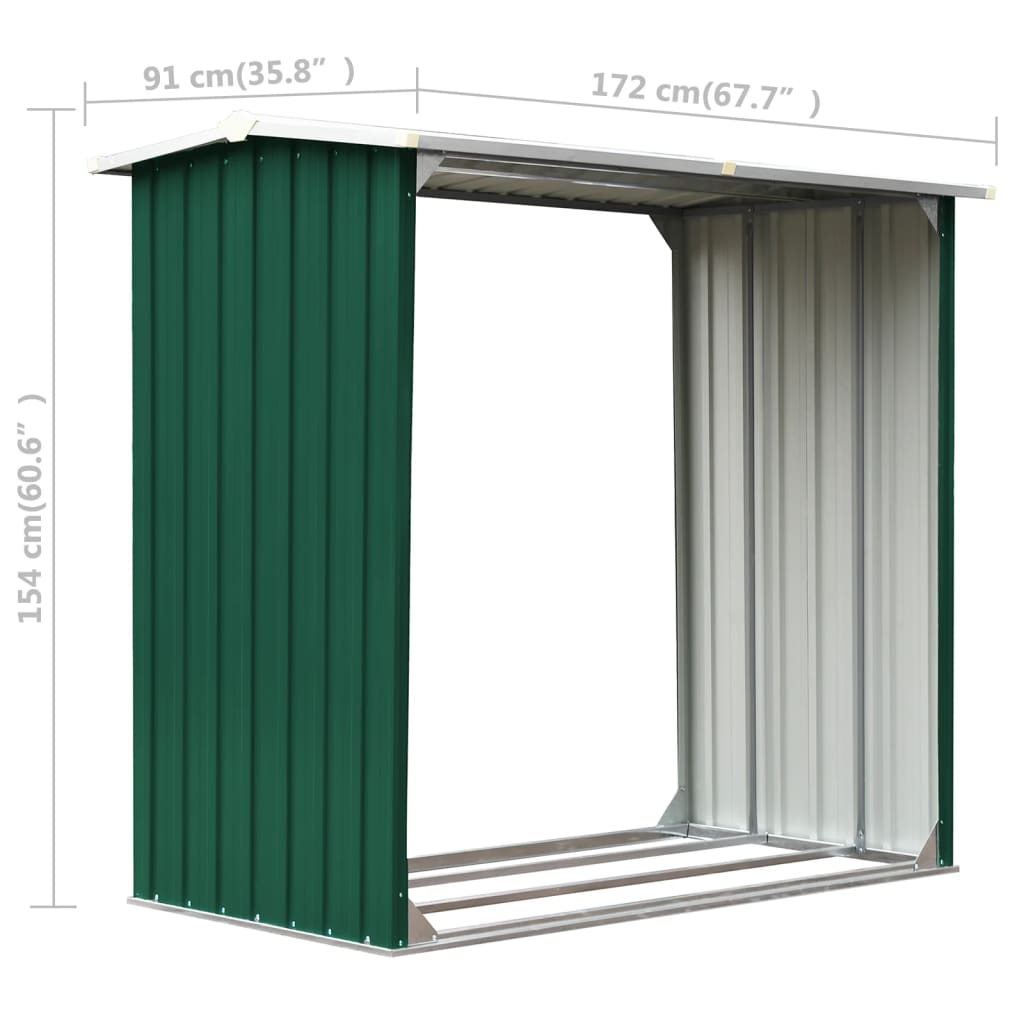 vidaXL Șopron depozitare lemne, verde, 172x91x154 cm, oțel galvanizat vidaXL Șopron depozitare lemne, verde, 172x91x154 cm, oțel galvanizat
