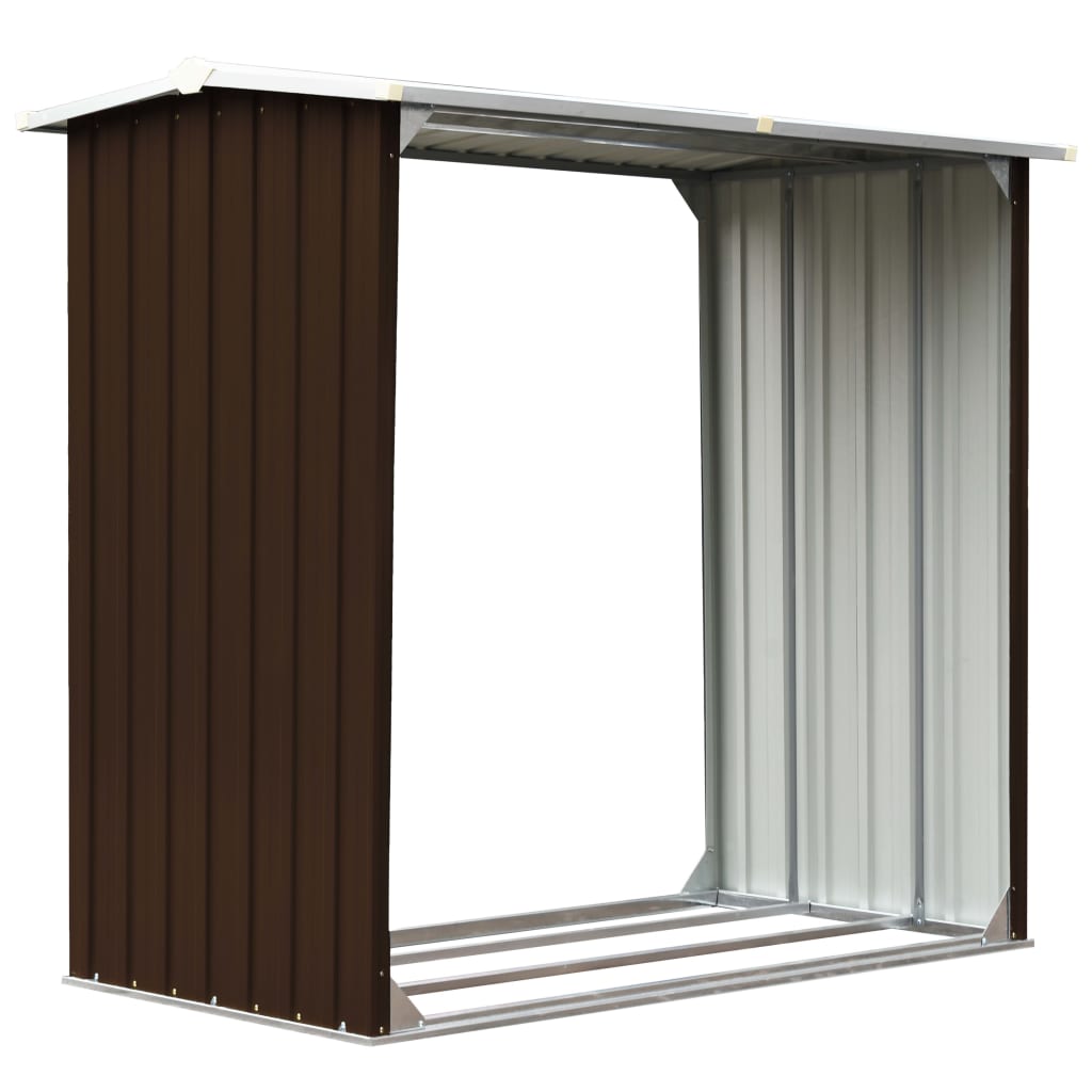 vidaXL Șopron depozitare lemne, maro, 172x91x154 cm, oțel galvanizat vidaXL Șopron depozitare lemne, maro, 172x91x154 cm, oțel galvanizat
