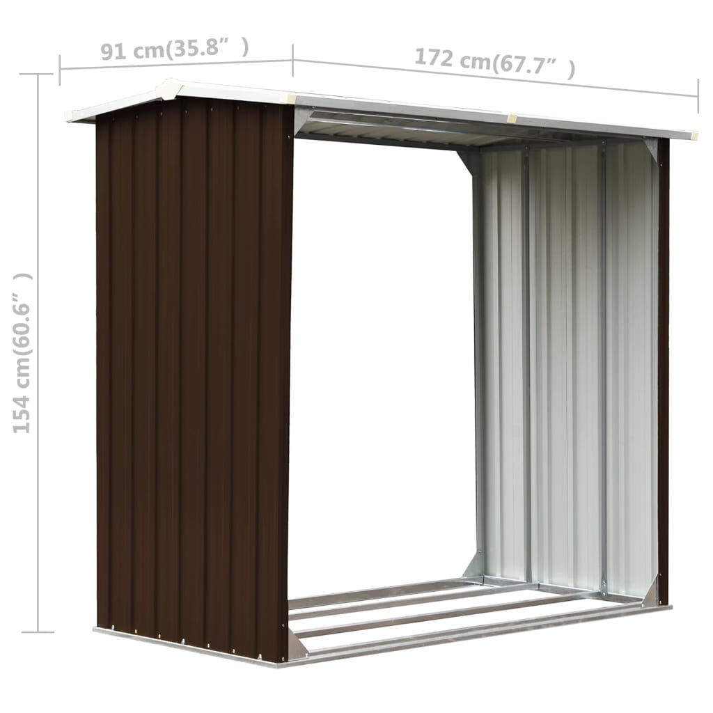 vidaXL Șopron depozitare lemne, maro, 172x91x154 cm, oțel galvanizat vidaXL Șopron depozitare lemne, maro, 172x91x154 cm, oțel galvanizat