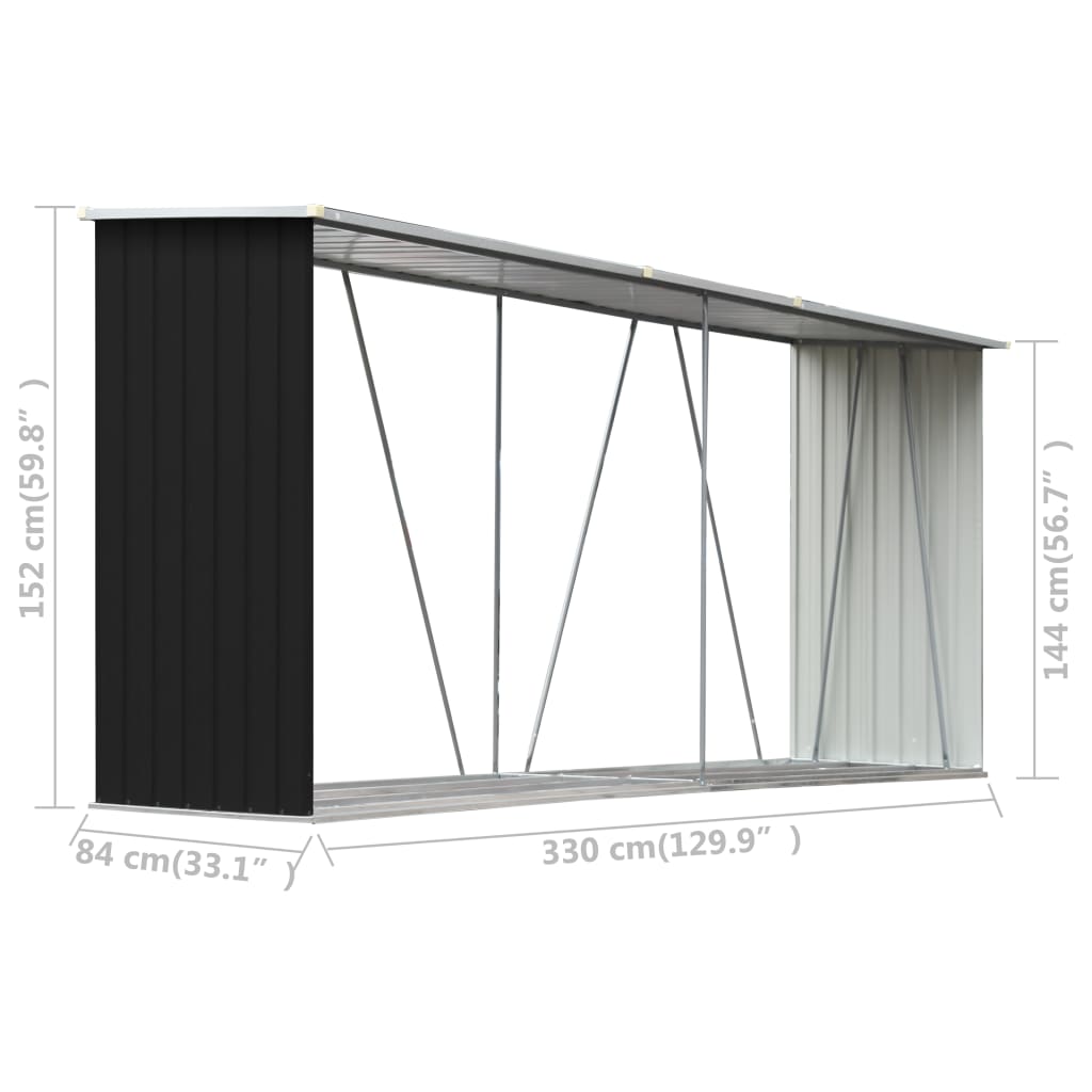 vidaXL Șopron depozitare lemne antracit 330x84x152 cm oțel galvanizat vidaXL Șopron depozitare lemne antracit 330x84x152 cm oțel galvanizat
