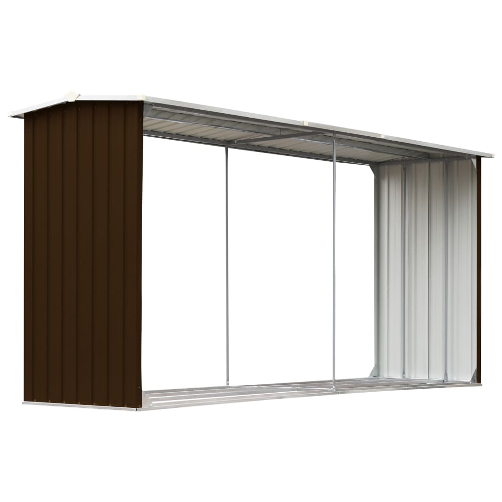 vidaXL Șopron depozitare lemne, maro, 330x92x153 cm, oțel galvanizat vidaXL Șopron depozitare lemne, maro, 330x92x153 cm, oțel galvanizat