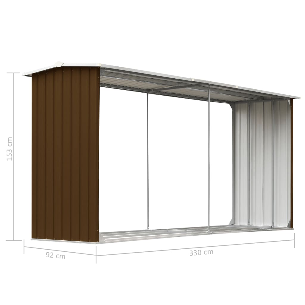 vidaXL Șopron depozitare lemne, maro, 330x92x153 cm, oțel galvanizat vidaXL Șopron depozitare lemne, maro, 330x92x153 cm, oțel galvanizat