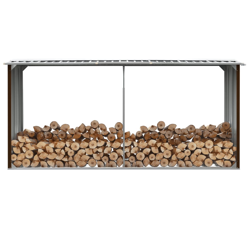 vidaXL Șopron depozitare lemne, maro, 330x92x153 cm, oțel galvanizat vidaXL Șopron depozitare lemne, maro, 330x92x153 cm, oțel galvanizat