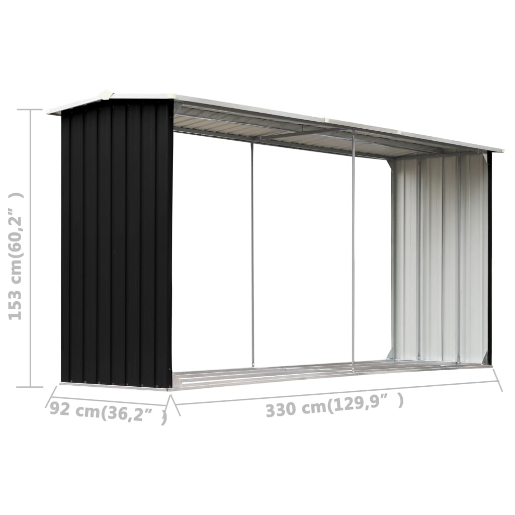 vidaXL Șopron depozitare lemne antracit, 330x92x153 cm oțel galvanizat vidaXL Șopron depozitare lemne antracit, 330x92x153 cm oțel galvanizat