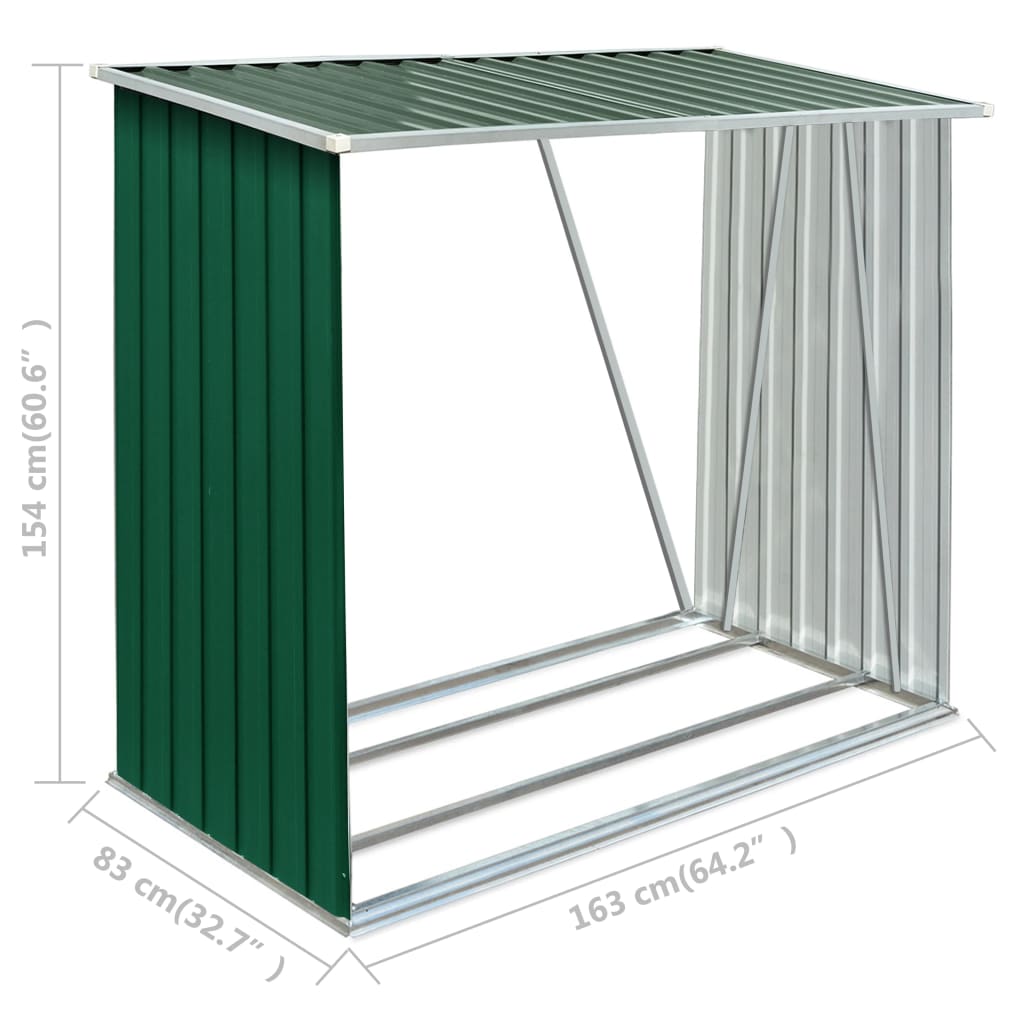vidaXL Șopron de lemne grădină, verde, 163x83x154 cm, oțel galvanizat vidaXL Șopron de lemne grădină, verde, 163x83x154 cm, oțel galvanizat