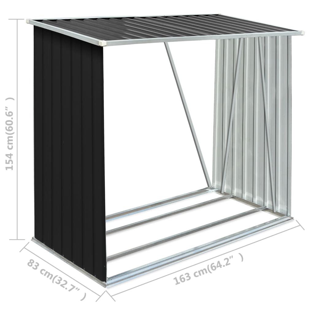vidaXL Șopron de lemne de grădină, gri, 163x83x154 cm, oțel galvanizat vidaXL Șopron de lemne de grădină, gri, 163x83x154 cm, oțel galvanizat