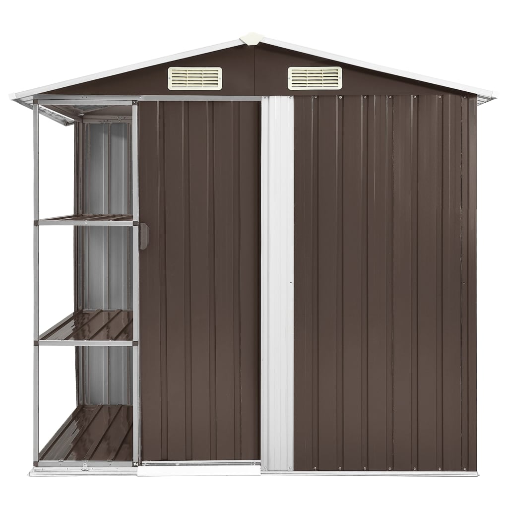 vidaXL Șopron de grădină cu etajeră, maro, 205 x 130 x 183 cm, fier vidaXL Șopron de grădină cu etajeră, maro, 205 x 130 x 183 cm, fier