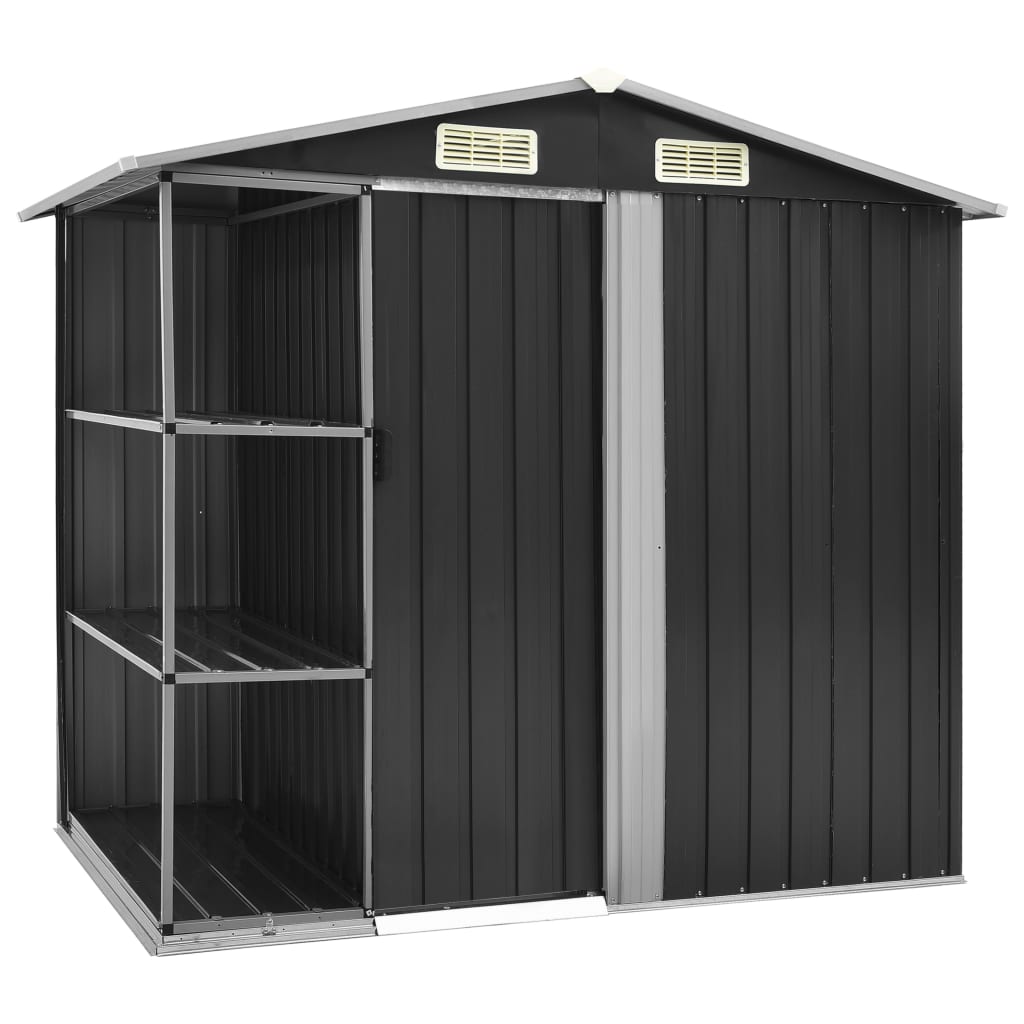 vidaXL Șopron de grădină cu etajeră, antracit, 205x130x183 cm, fier vidaXL Șopron de grădină cu etajeră, antracit, 205x130x183 cm, fier