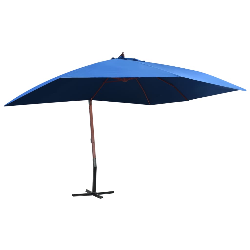 vidaXL Umbrelă de soare suspendată, stâlp lemn, albastru, 400 x 300 cm vidaXL Umbrelă de soare suspendată, stâlp lemn, albastru, 400 x 300 cm
