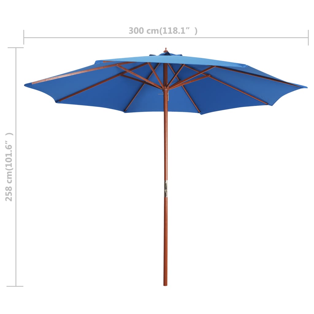 vidaXL Umbrelă de soare cu stâlp din lemn, albastru, 300 x 258 cm vidaXL Umbrelă de soare cu stâlp din lemn, albastru, 300 x 258 cm