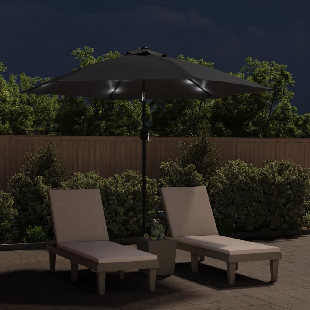 vidaXL Umbrelă de soare exterior, LED-uri și stâlp oțel, negru, 300 cm vidaXL Umbrelă de soare exterior, LED-uri și stâlp oțel, negru, 300 cm