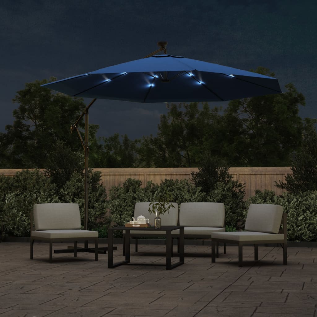 vidaXL Umbrelă în consolă cu LED, stâlp din oțel albastru azur 300 cm vidaXL Umbrelă în consolă cu LED, stâlp din oțel albastru azur 300 cm