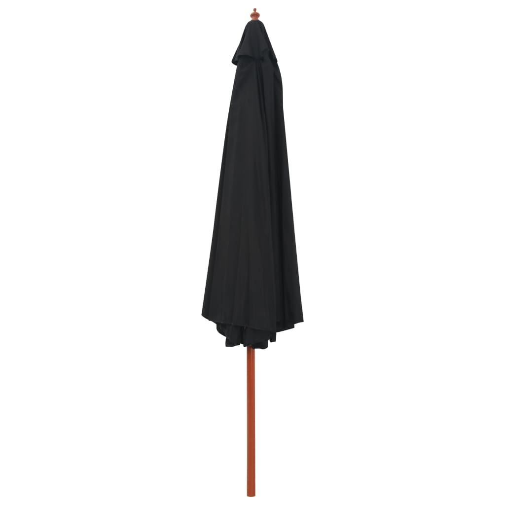 vidaXL Umbrelă de soare de exterior, stâlp din lemn, negru, 350 cm vidaXL Umbrelă de soare de exterior, stâlp din lemn, negru, 350 cm