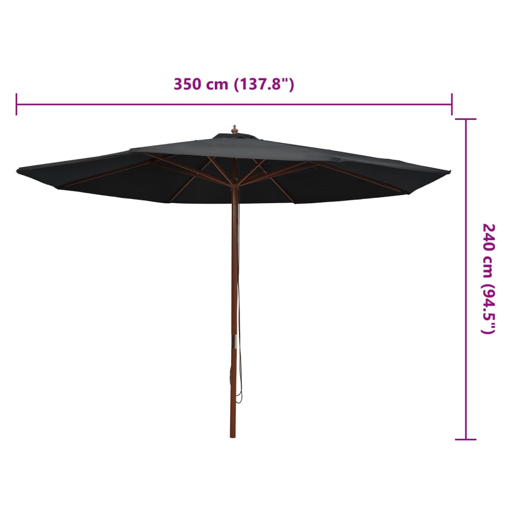 vidaXL Umbrelă de soare de exterior, stâlp din lemn, negru, 350 cm vidaXL Umbrelă de soare de exterior, stâlp din lemn, negru, 350 cm