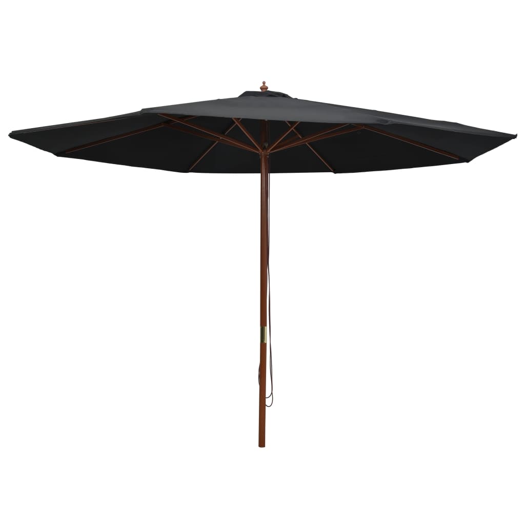 vidaXL Umbrelă de soare de exterior, stâlp din lemn, negru, 350 cm vidaXL Umbrelă de soare de exterior, stâlp din lemn, negru, 350 cm