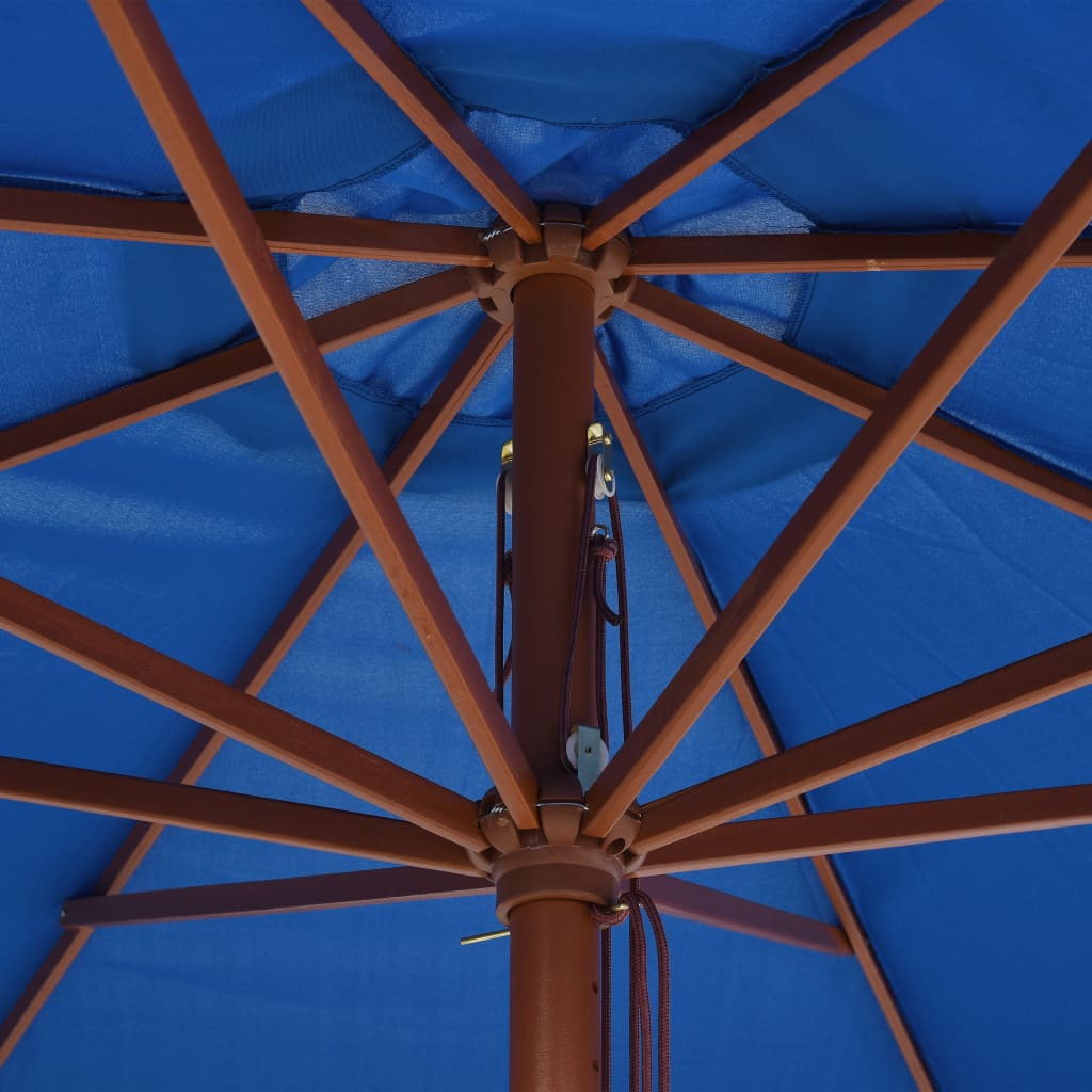 vidaXL Umbrelă de soare de exterior, stâlp din lemn, albastru, 350 cm vidaXL Umbrelă de soare de exterior, stâlp din lemn, albastru, 350 cm
