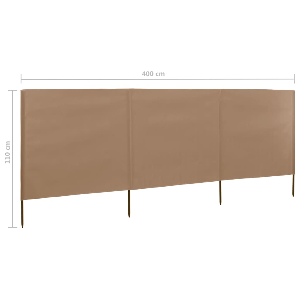 vidaXL Paravan anti-vânt cu 3 panouri, gri taupe, 400 x 80 cm, textil