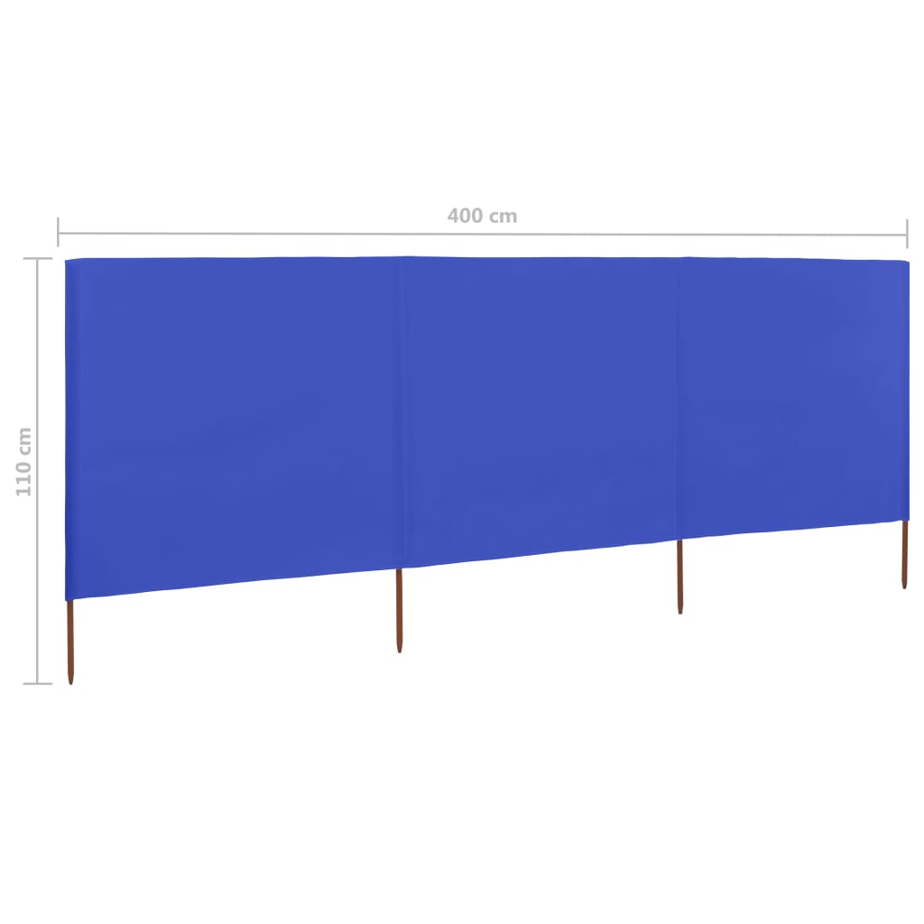 vidaXL Paravan anti-vânt cu 3 panouri, azur, 400 x 80 cm, textil