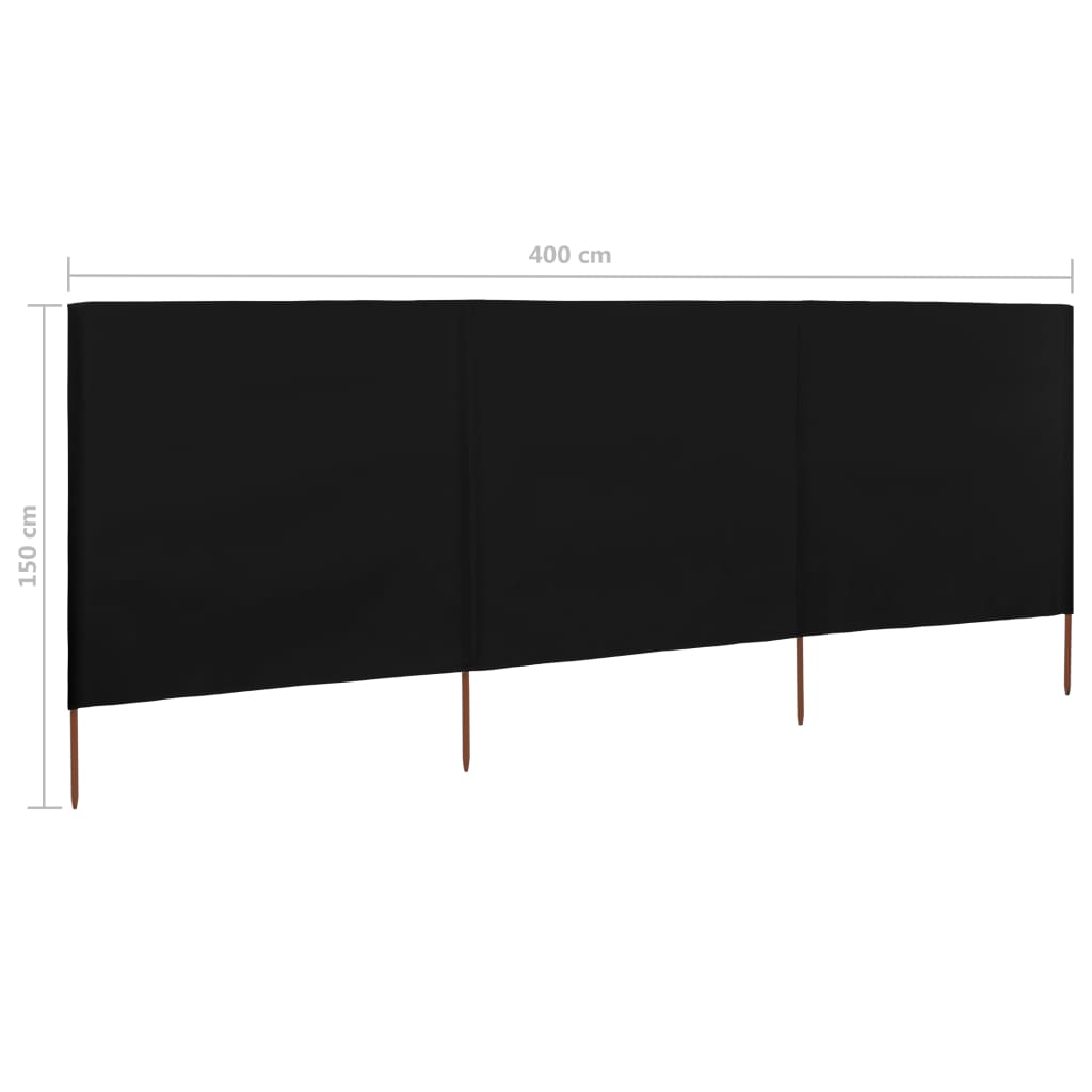 vidaXL Paravan anti-vânt cu 3 panouri, negru, 400 x 120 cm, textil vidaXL Paravan anti-vânt cu 3 panouri, negru, 400 x 120 cm, textil