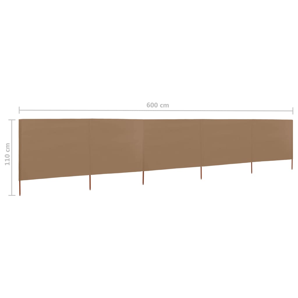vidaXL Paravan anti-vânt cu 5 panouri, gri taupe, 600 x 80 cm, textil vidaXL Paravan anti-vânt cu 5 panouri, gri taupe, 600 x 80 cm, textil