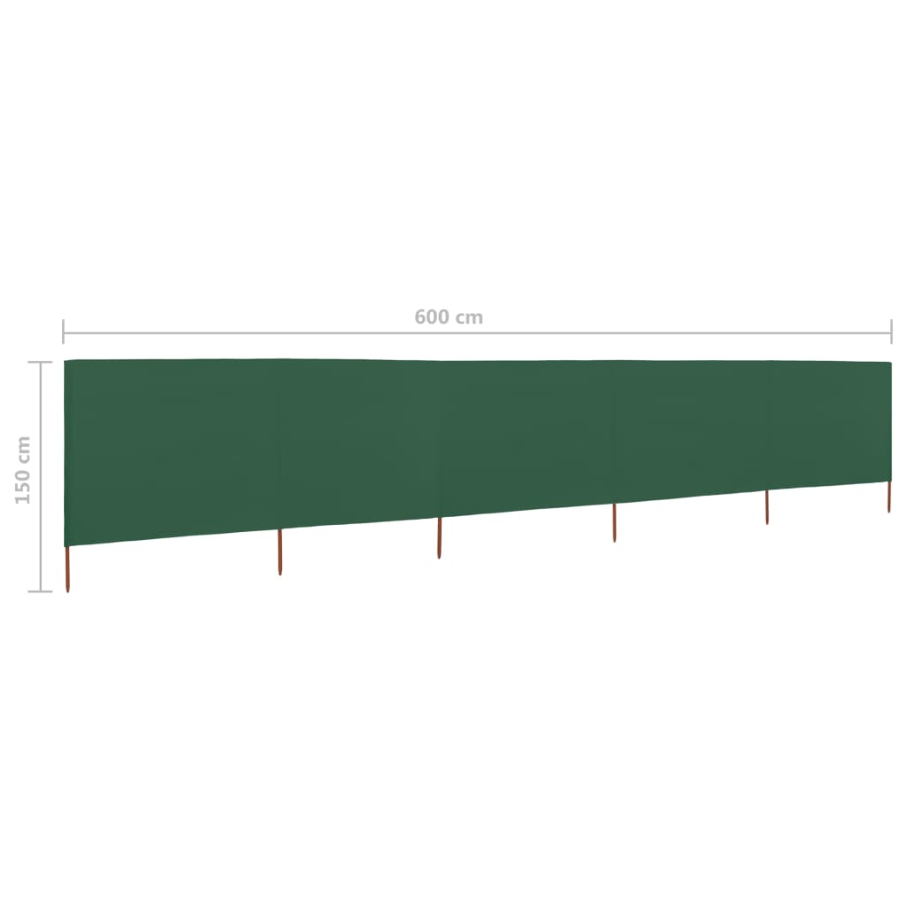 vidaXL Paravan anti-vânt cu 5 panouri, verde, 600 x 120 cm, textil