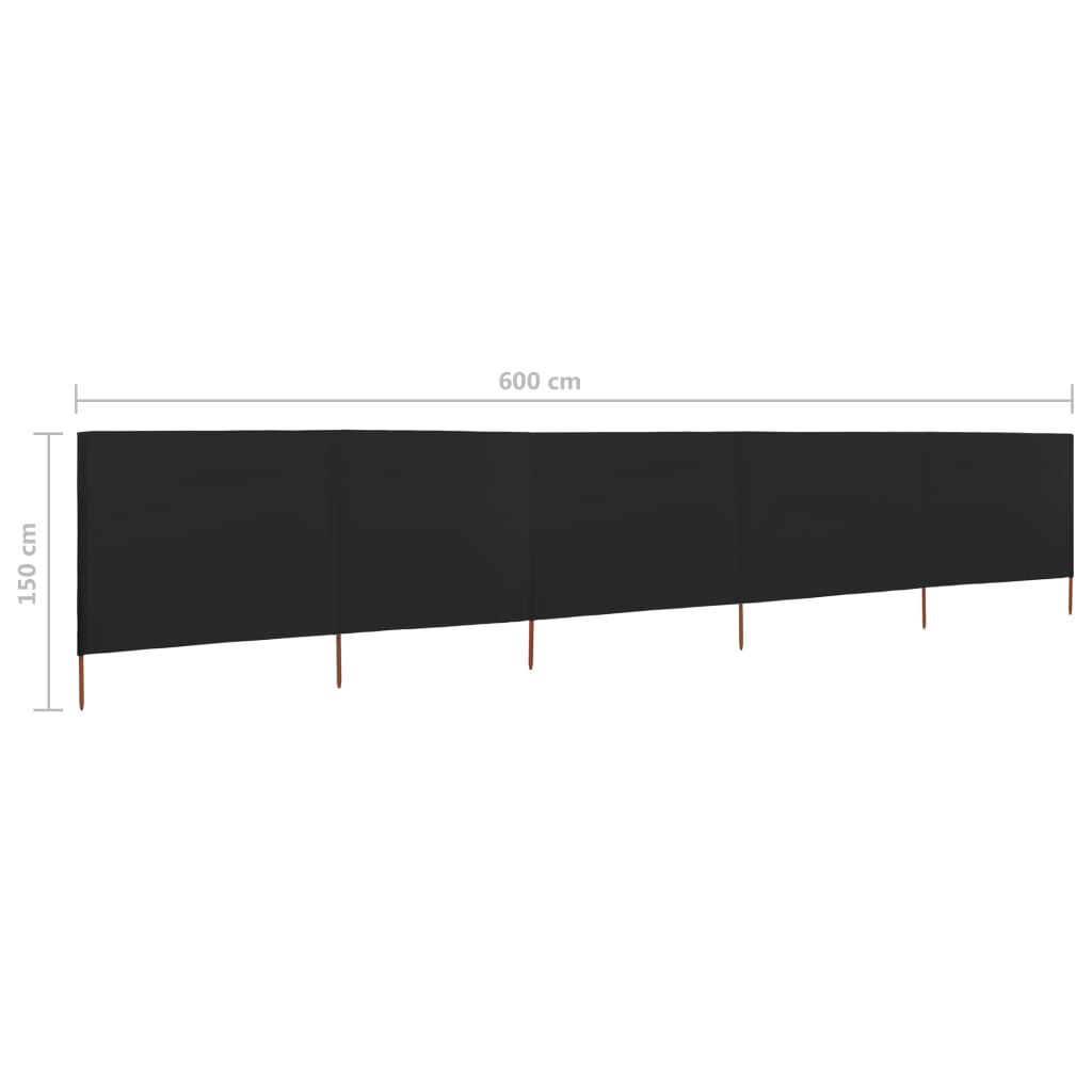 vidaXL Paravan anti-vânt cu 5 panouri, negru, 600 x 120 cm, textil vidaXL Paravan anti-vânt cu 5 panouri, negru, 600 x 120 cm, textil