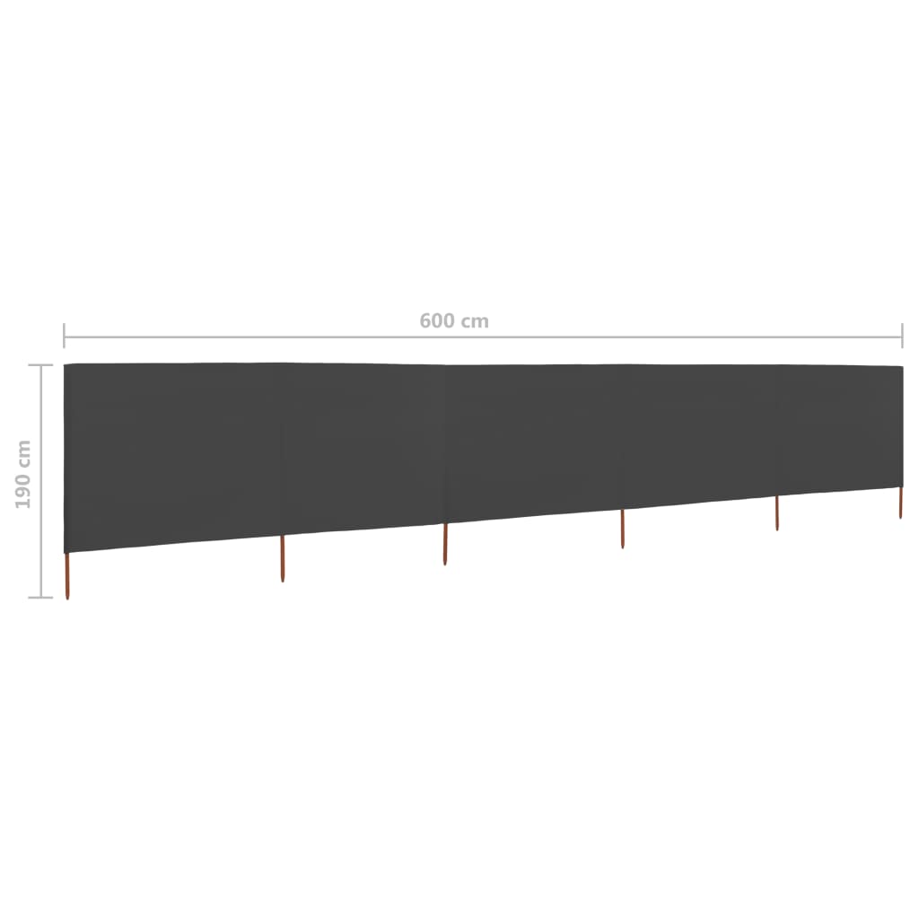 vidaXL Paravan anti-vânt cu 5 panouri, antracit, 600 x 160 cm, textil
