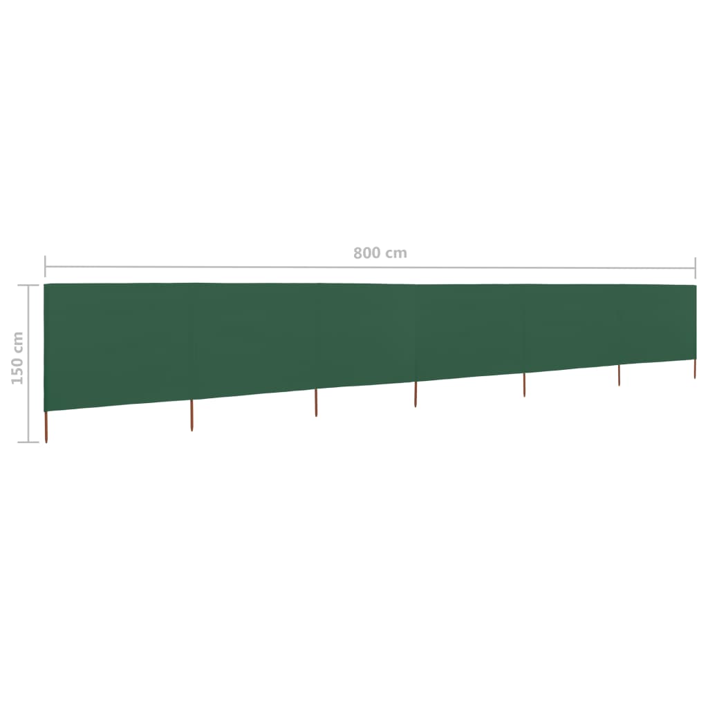 vidaXL Paravan anti-vânt cu 6 panouri, verde, 800 x 120 cm, textil