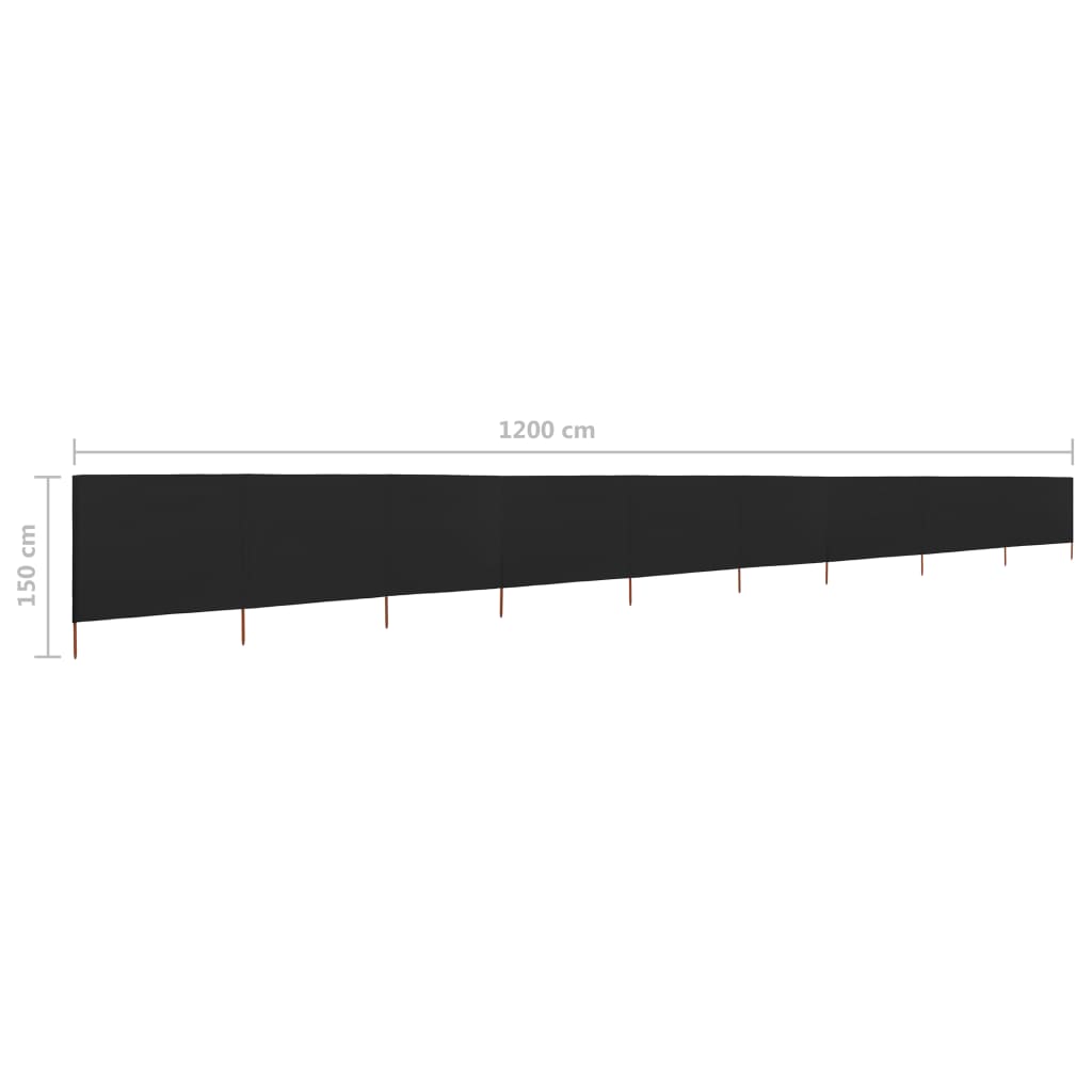 vidaXL Paravan anti-vânt cu 9 panouri, negru, 1200 x 120 cm, textil vidaXL Paravan anti-vânt cu 9 panouri, negru, 1200 x 120 cm, textil