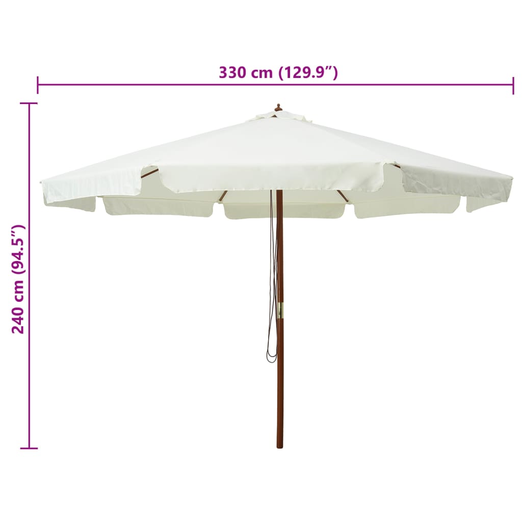 vidaXL Umbrelă soare de exterior, stâlp din lemn, alb nisipiu, 330 cm vidaXL Umbrelă soare de exterior, stâlp din lemn, alb nisipiu, 330 cm