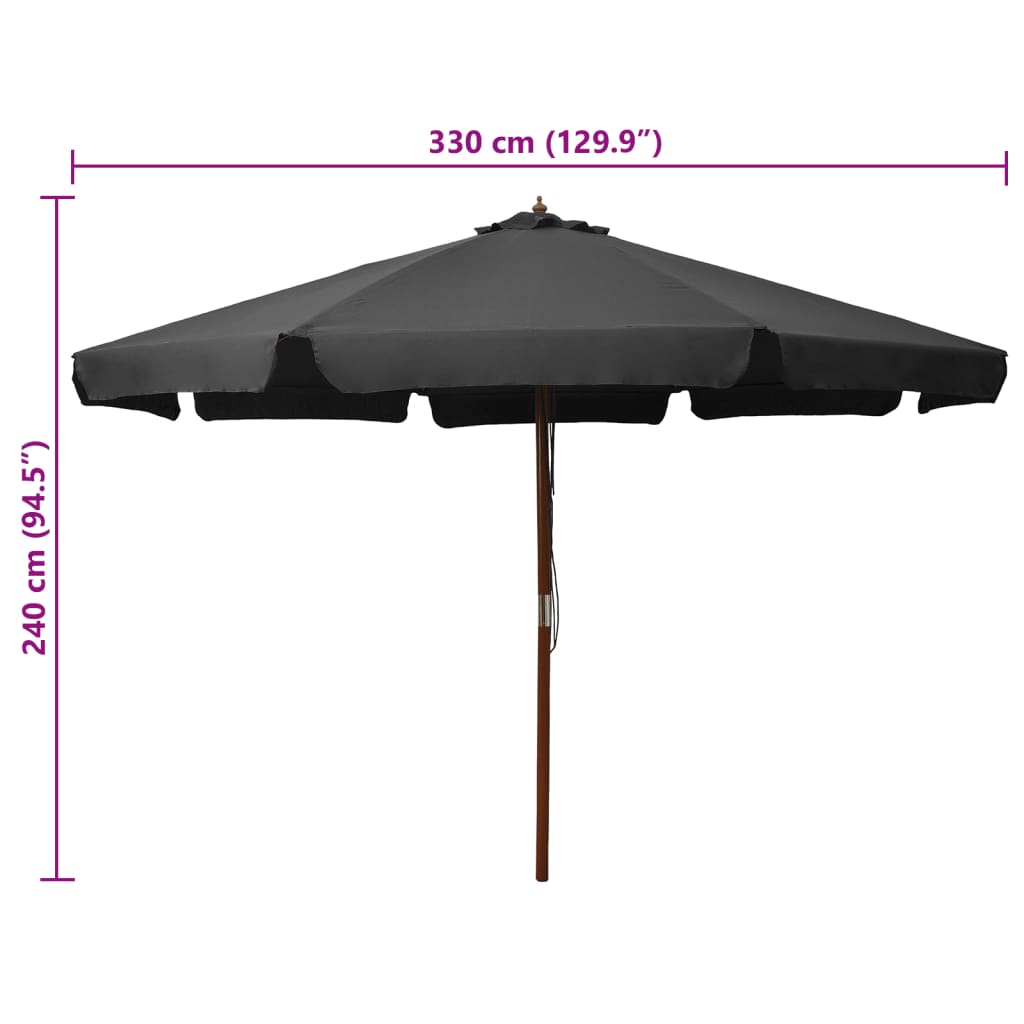 vidaXL Umbrelă de soare de exterior, stâlp din lemn, antracit, 330 cm vidaXL Umbrelă de soare de exterior, stâlp din lemn, antracit, 330 cm
