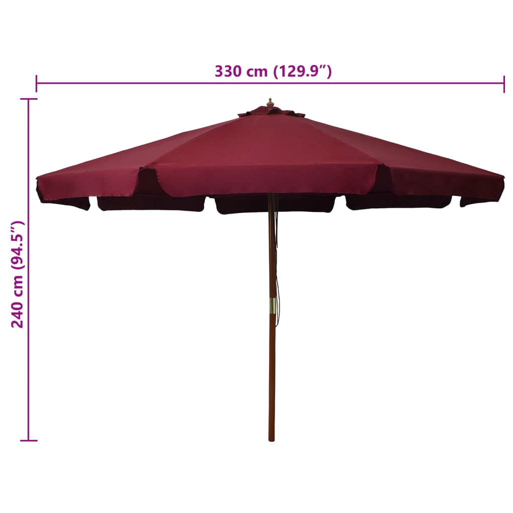 vidaXL Umbrelă de soare de exterior, stâlp lemn, roșu burgund, 330 cm vidaXL Umbrelă de soare de exterior, stâlp lemn, roșu burgund, 330 cm