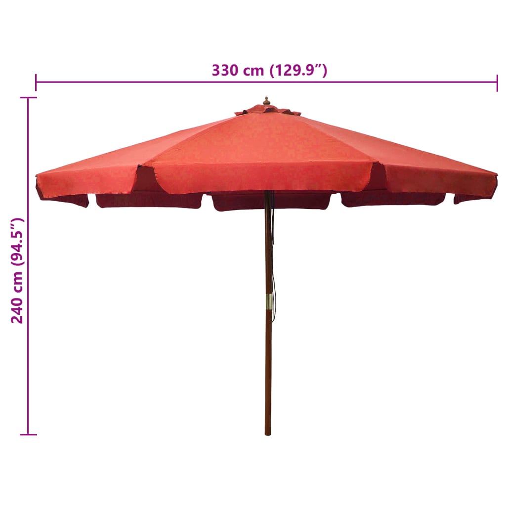 vidaXL Umbrelă de soare de exterior, stâlp lemn, cărămiziu, 330 cm