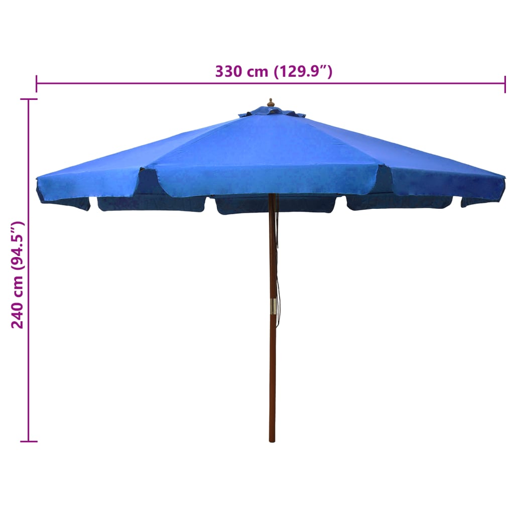 vidaXL Umbrelă de soare de exterior, stâlp lemn, azuriu, 330 cm vidaXL Umbrelă de soare de exterior, stâlp lemn, azuriu, 330 cm
