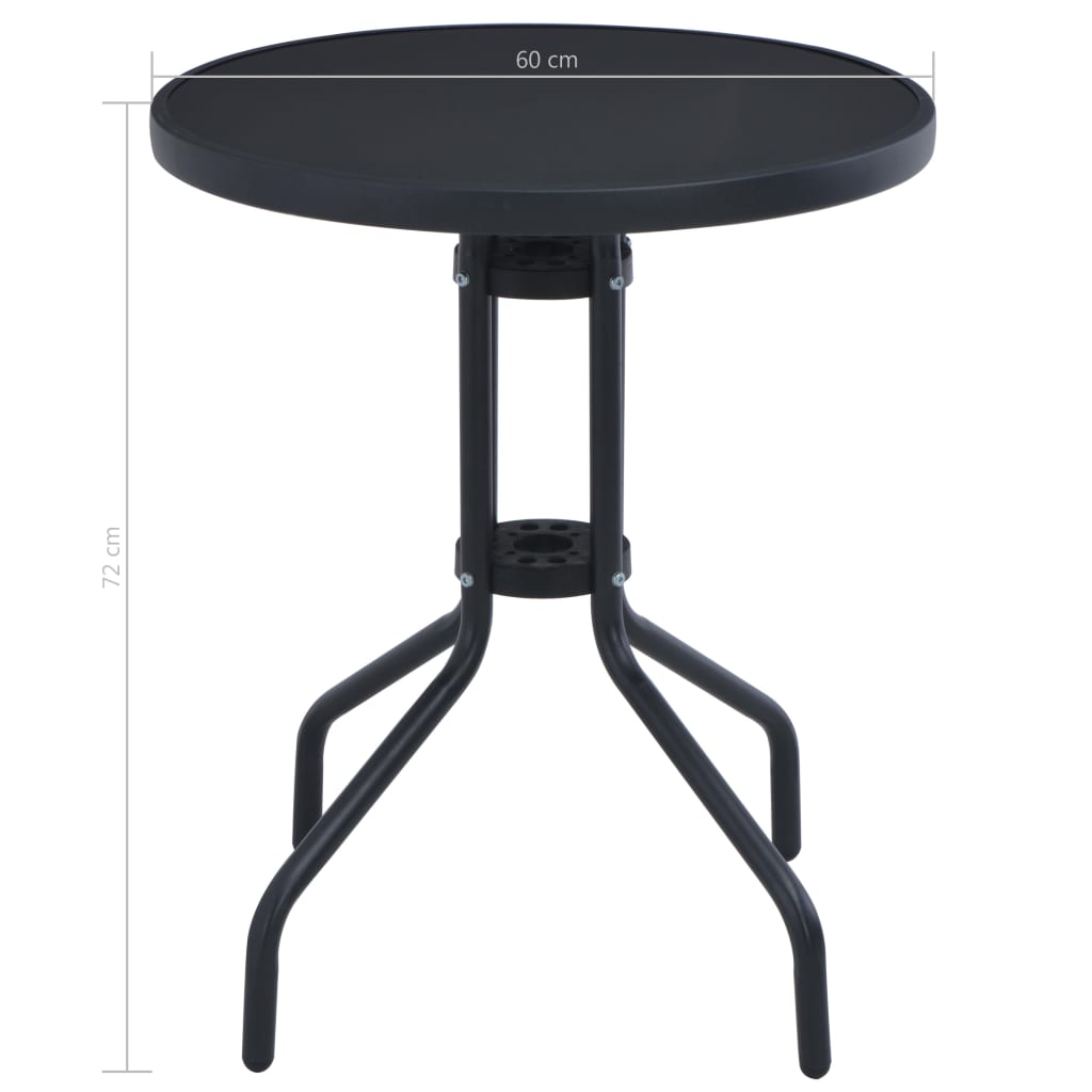 vidaXL Masă de grădină, negru, 60 cm, oțel și sticlă