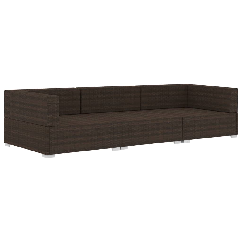 vidaXL Set canapele de grădină cu perne, 3 piese, maro, poliratan
